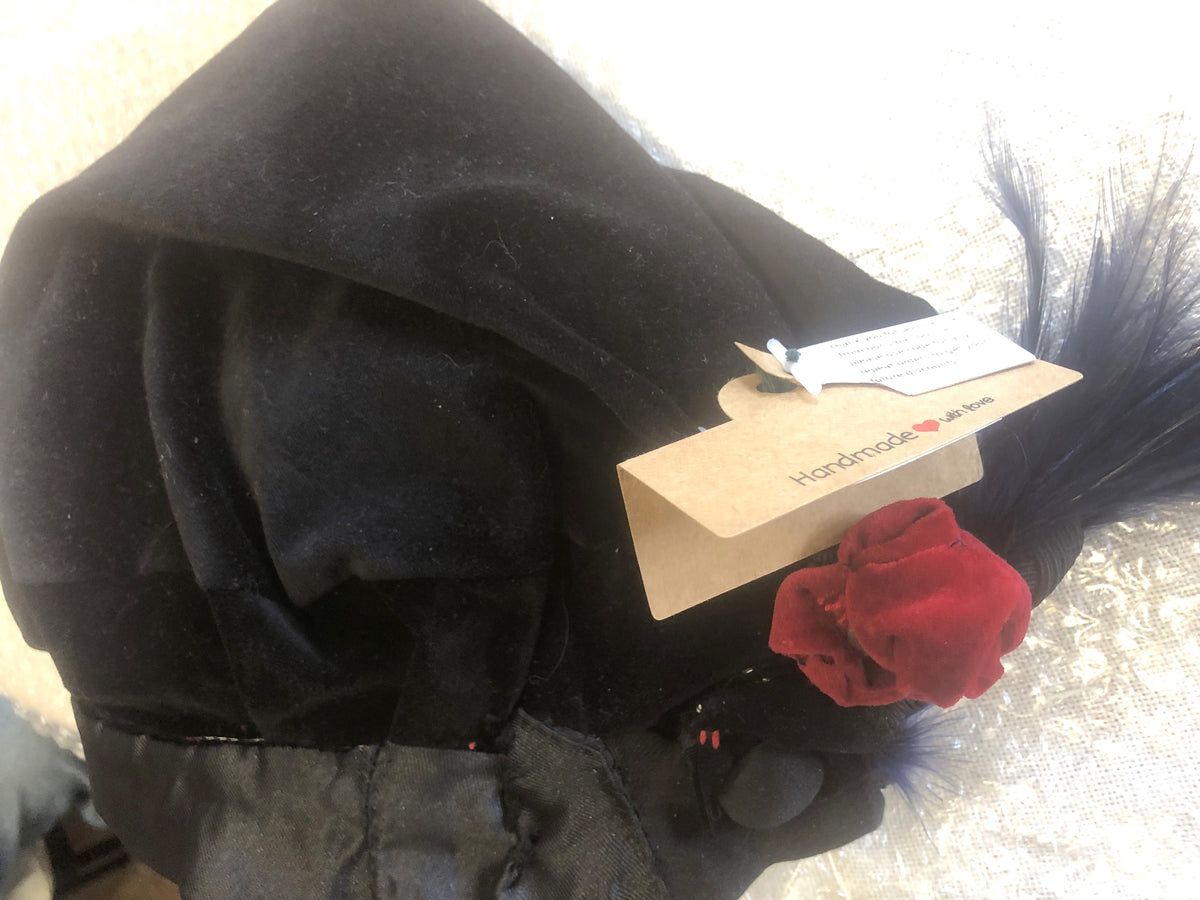 Renaissance Faire Velvet Beret Muffin hat with feather and velvet rose