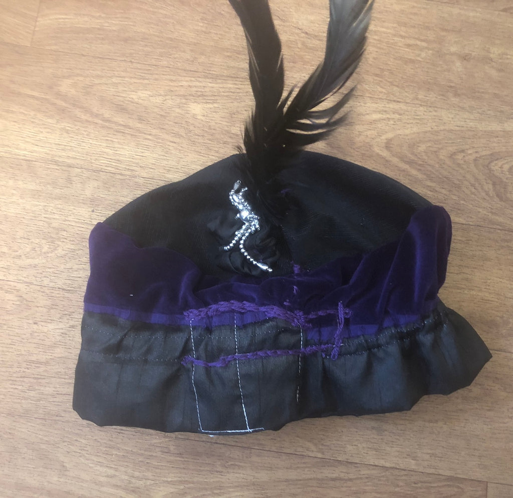 Ren Faire Purple cotton hand made velvet Tudor Muffin hat with trims