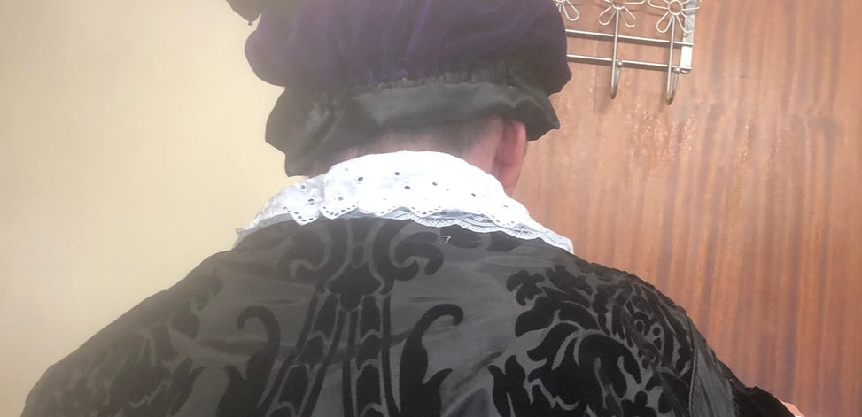 Ren Faire Purple cotton hand made velvet Tudor Muffin hat with trims